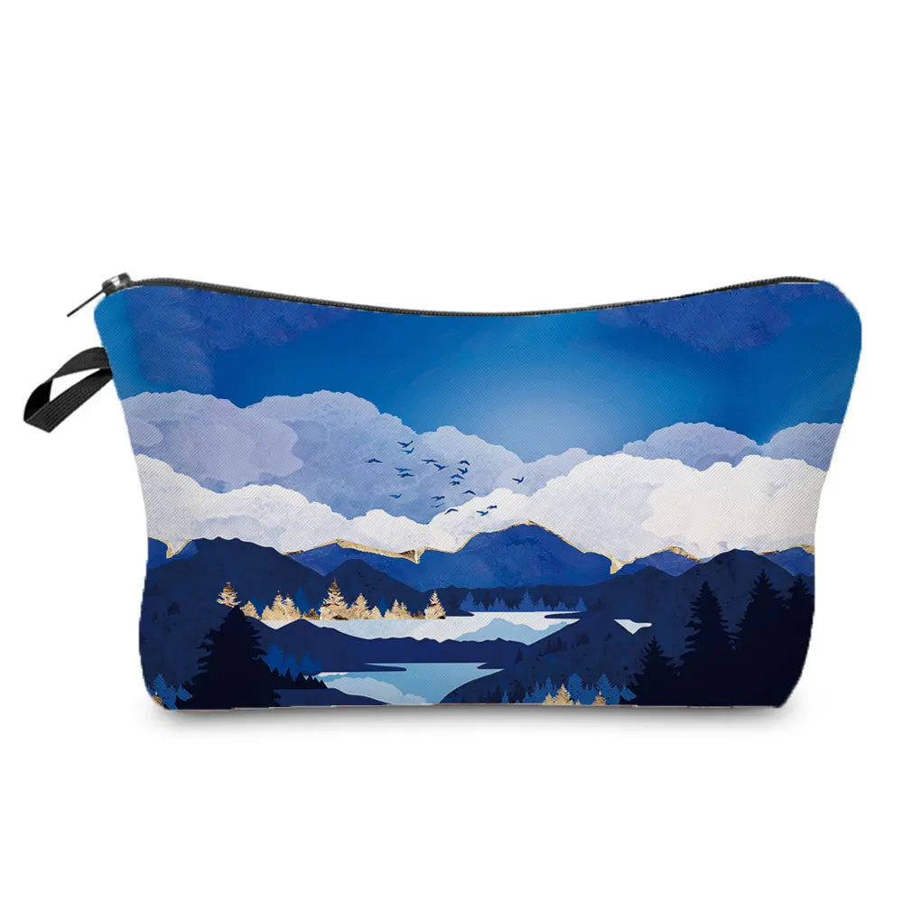 Landscape Painting Makeup Bag Polyester Cosmetic Bag Women'S Necessaire Pouch with Zipper Shaver Kit Bags Luxury Man Travel Bag