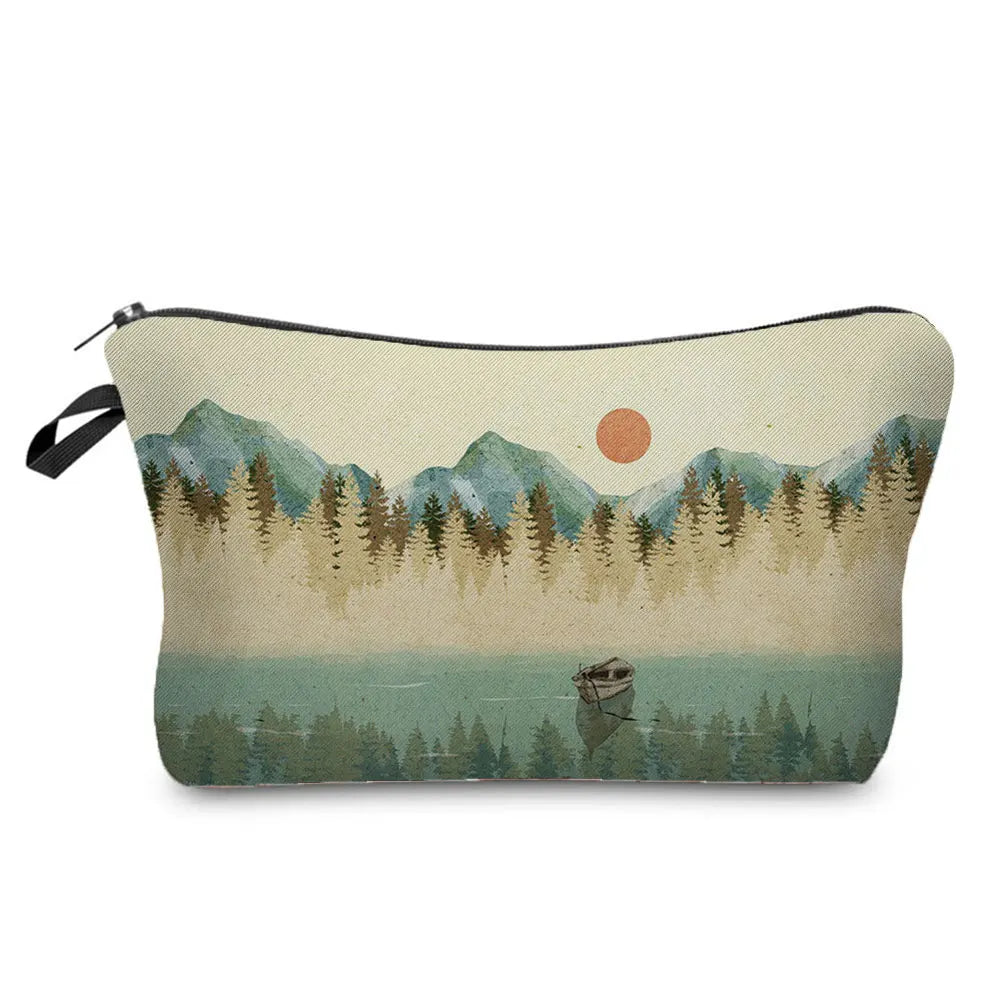 Landscape Painting Makeup Bag Polyester Cosmetic Bag Women'S Necessaire Pouch with Zipper Shaver Kit Bags Luxury Man Travel Bag