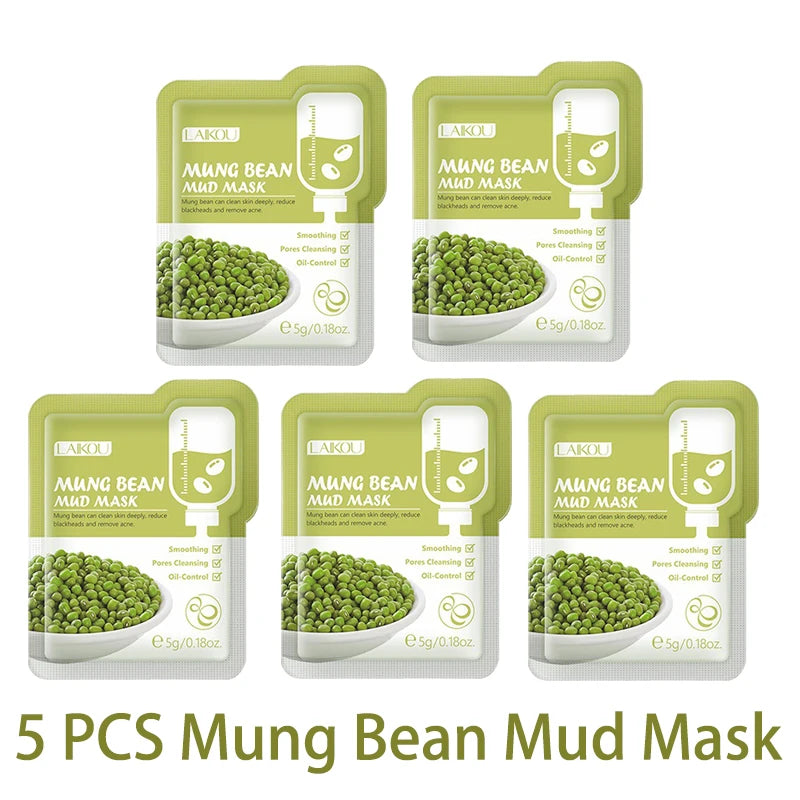 5Pcs Mud Mask Clay Mask Sakura Matcha Eggplant Tea Tree Mung Bean Oil-Control Deep Cleansing Repairing Facial Skin Care