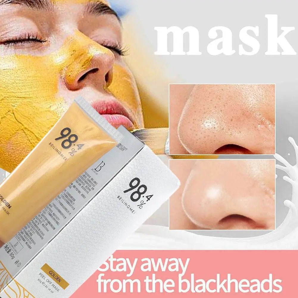 80G Gold Peel Mask Blackheads Cleanses Pores 24K Gold Foil Peel-Off Masque Firming Facial Mask Deeply Cleans and Refine Pores